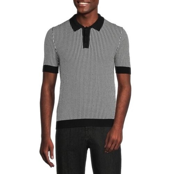 Other - Max 'N Chester Jacquard Polo Sweater Short Sleeve Beige Black Sz XXL 2X Cotton